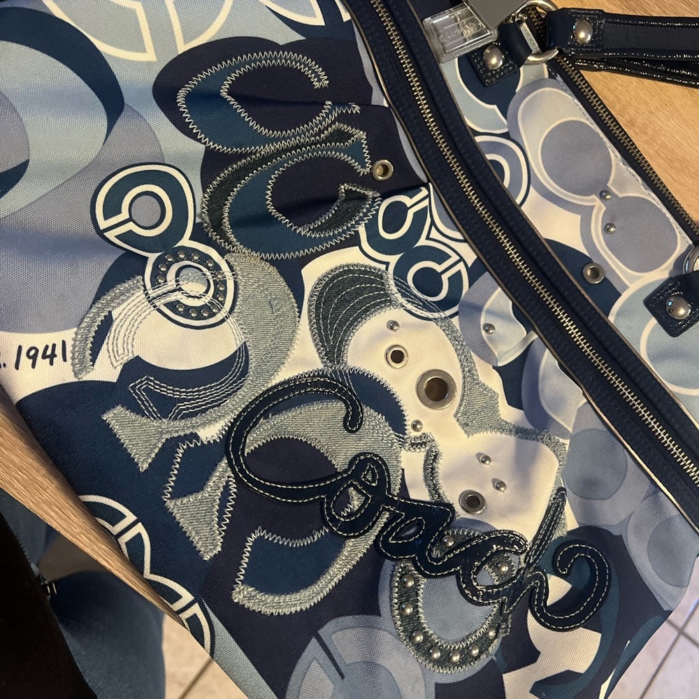 Coach POPPY Blue WITH DENIM and White Women's Bag